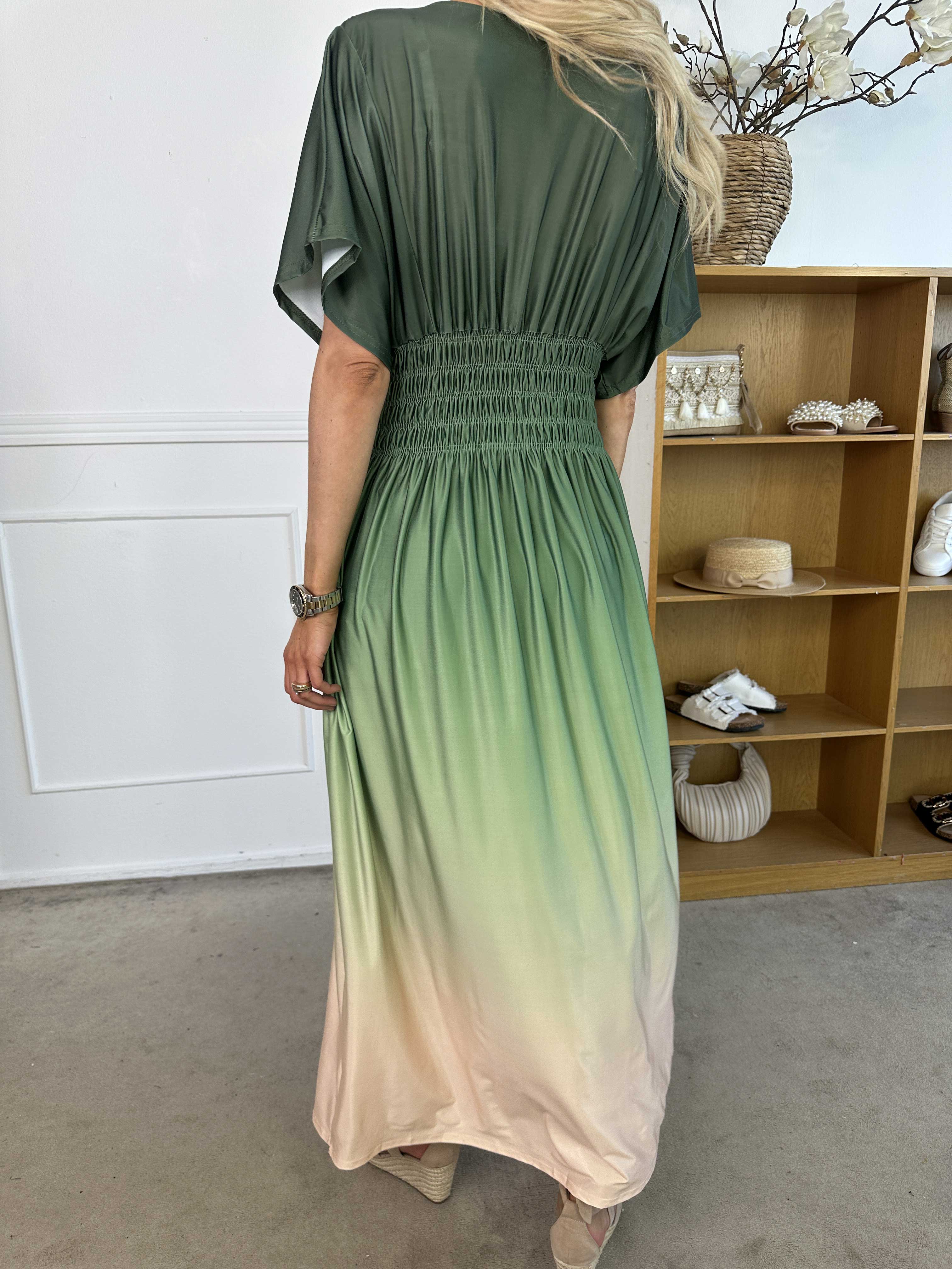 Pams Fade - Lang flerfarvet elastisk kjole